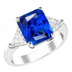 3 Steine Ring Strahlender Saphir & Trillion Natürlicher Diamant ( nicht im Labor gezüchtet )en Schmuck 2,50 Karat