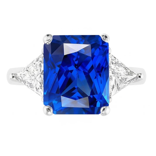 3 Steine Ring Strahlender Saphir & Trillion Natürlicher Diamant ( nicht im Labor gezüchtet )en Schmuck 2,50 Karat