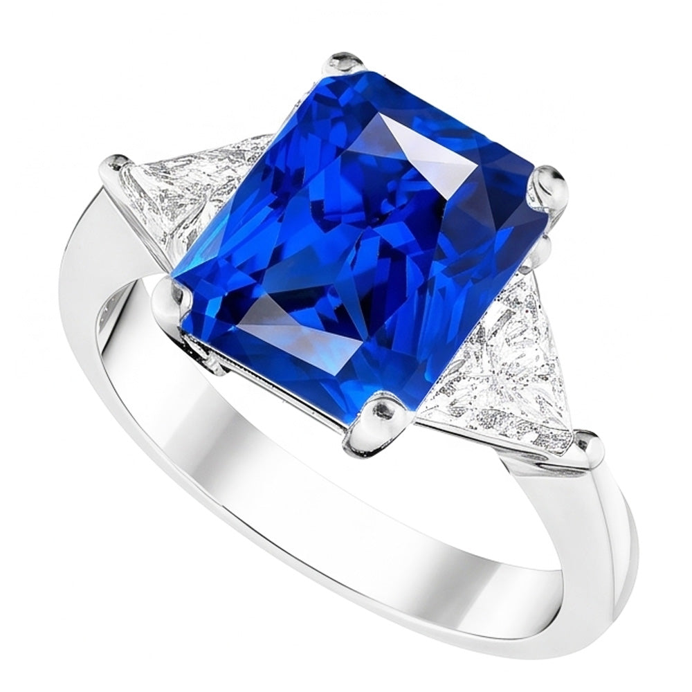 3 Steine Ring Strahlender Saphir & Trillion Natürlicher Diamant ( nicht im Labor gezüchtet )en Schmuck 2,50 Karat