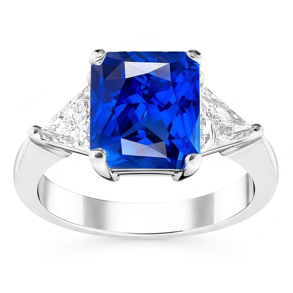3 Steine Ring Strahlender Saphir & Trillion Natürlicher Diamant ( nicht im Labor gezüchtet )en Schmuck 2,50 Karat