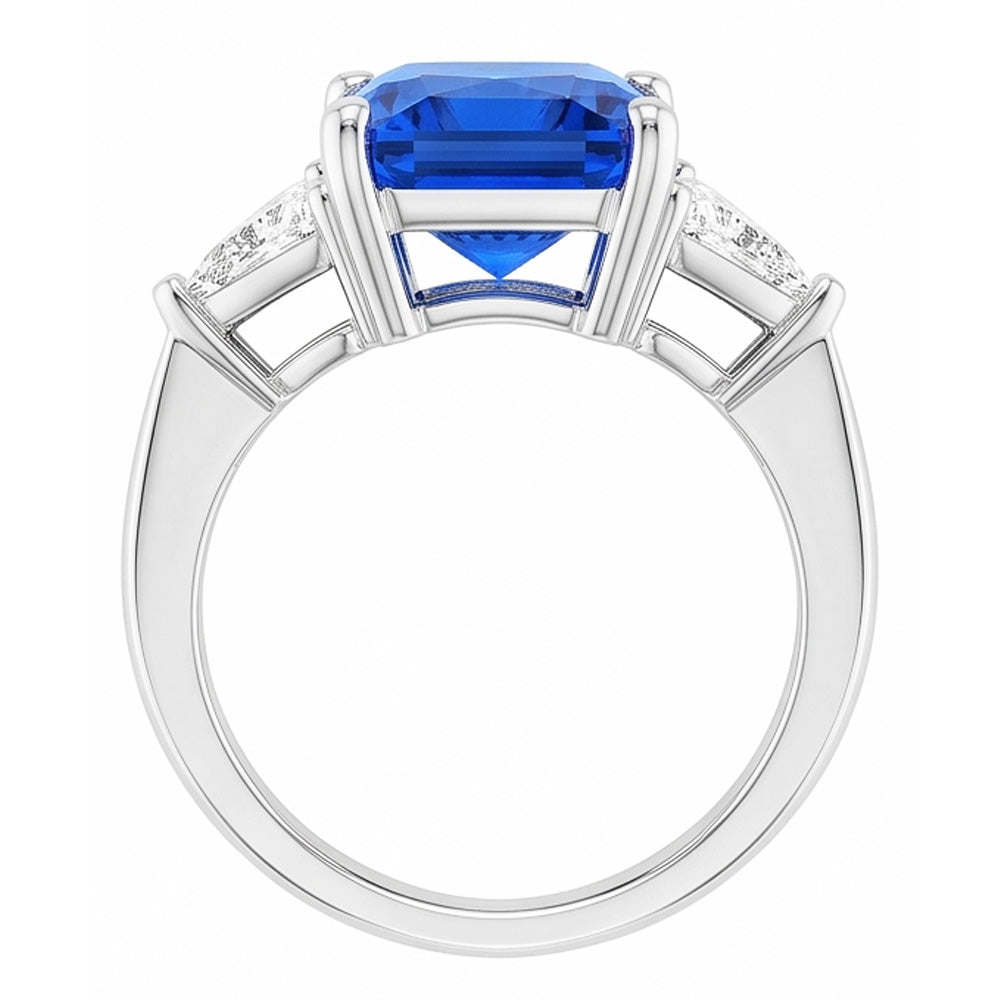 3 Steine Ring Strahlender Saphir & Trillion Natürlicher Diamant ( nicht im Labor gezüchtet )en Schmuck 2,50 Karat