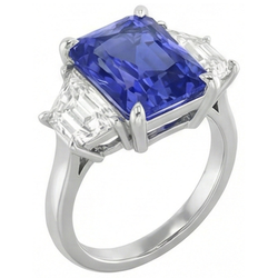 3 Steine Ring Trapezoid Natürlicher Diamant ( nicht im Labor gezüchtet ) & Ceylon Saphir 3,50 Karat Krappenset