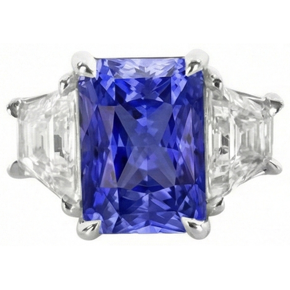 3 Steine Ring Trapezoid Natürlicher Diamant ( nicht im Labor gezüchtet ) & Ceylon Saphir 3,50 Karat Krappenset