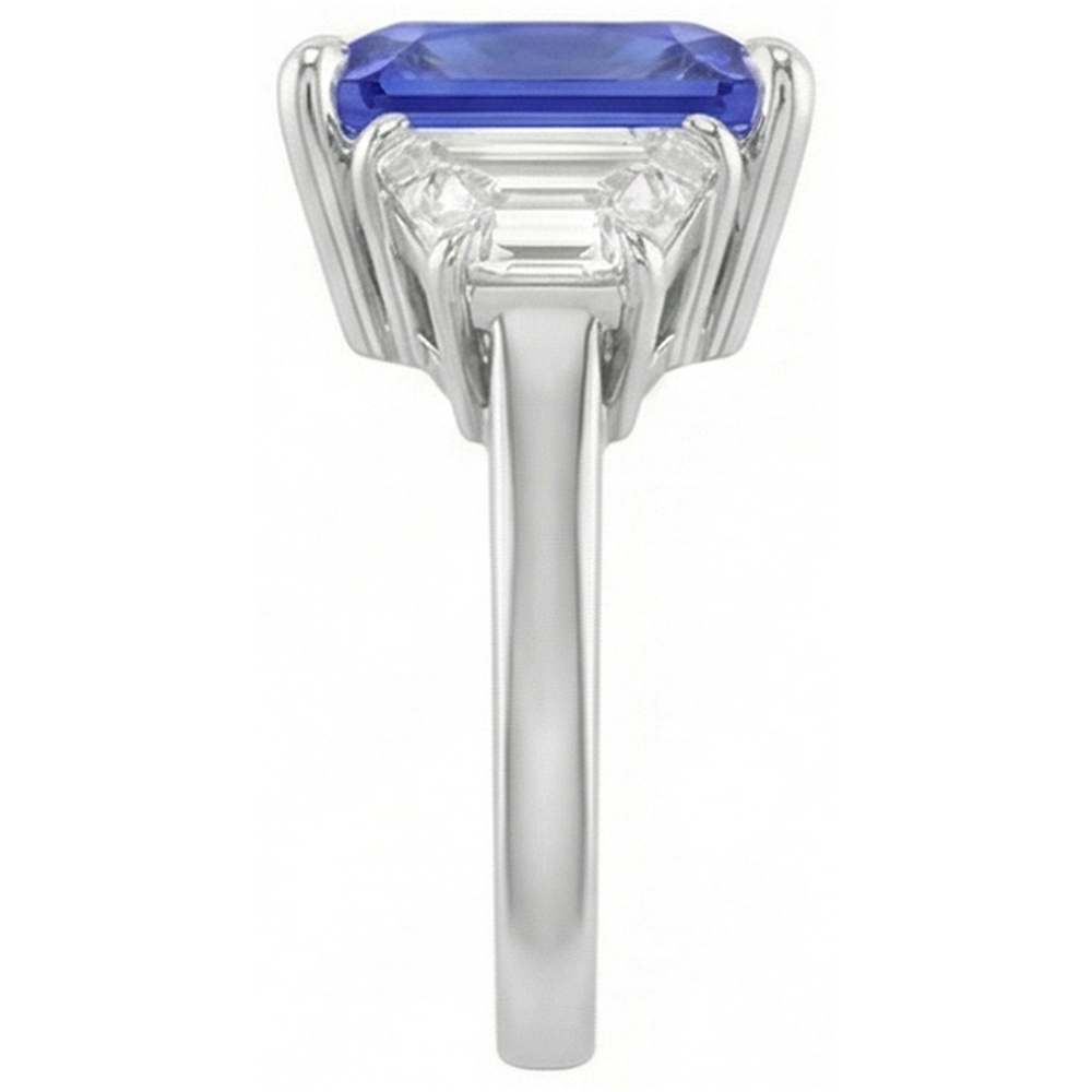 3 Steine Ring Trapezoid Natürlicher Diamant ( nicht im Labor gezüchtet ) & Ceylon Saphir 3,50 Karat Krappenset