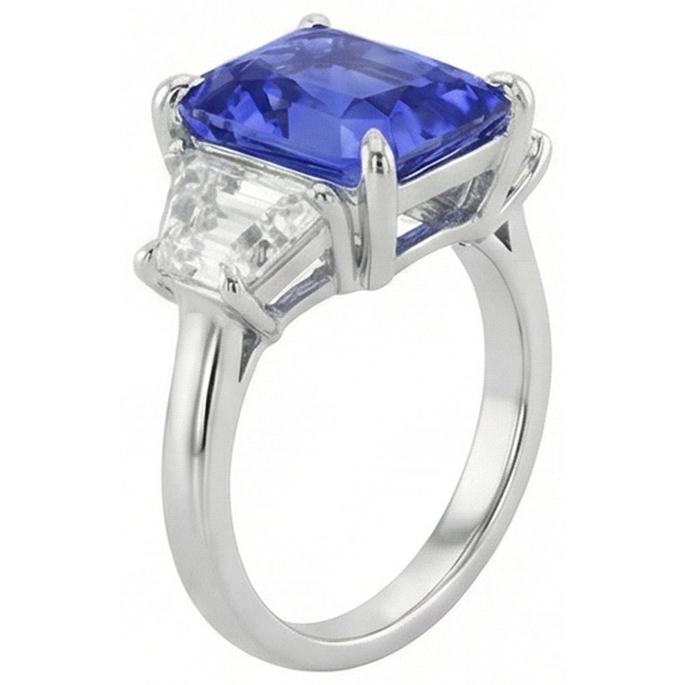 3 Steine Ring Trapezoid Natürlicher Diamant ( nicht im Labor gezüchtet ) & Ceylon Saphir 3,50 Karat Krappenset
