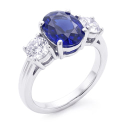 3 Steine Saphir und Aus der Erde Abgebauter Natürlicher Diamanten Ring Jubiläum 14K Gold