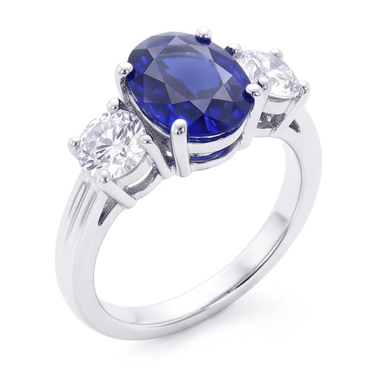 3 Steine Saphir und Aus der Erde Abgebauter Natürlicher Diamanten Ring Jubiläum 14K Gold