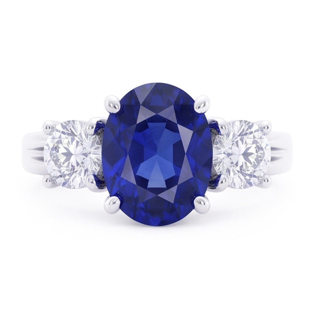 3 Steine Saphir und Aus der Erde Abgebauter Natürlicher Diamanten Ring Jubiläum 14K Gold