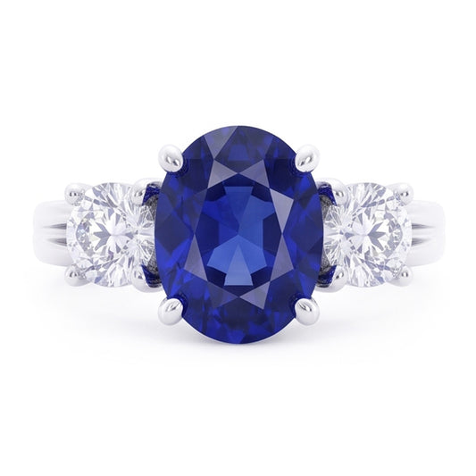 3 Steine Saphir und Aus der Erde Abgebauter Natürlicher Diamanten Ring Jubiläum 14K Gold