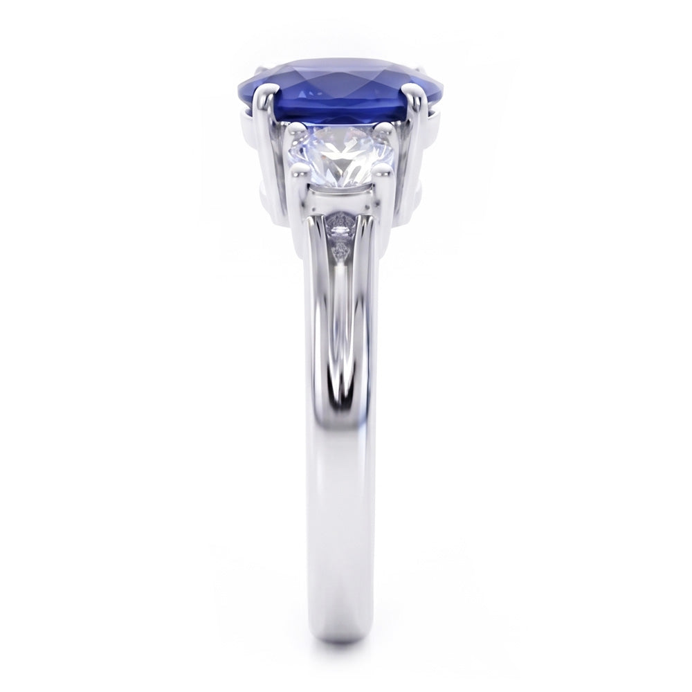 3 Steine Saphir und Aus der Erde Abgebauter Natürlicher Diamanten Ring Jubiläum 14K Gold