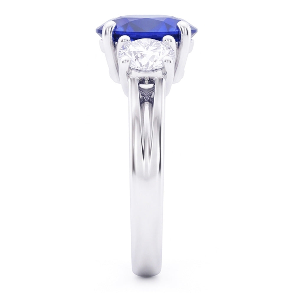 3 Steine Saphir und Aus der Erde Abgebauter Natürlicher Diamanten Ring Jubiläum 14K Gold
