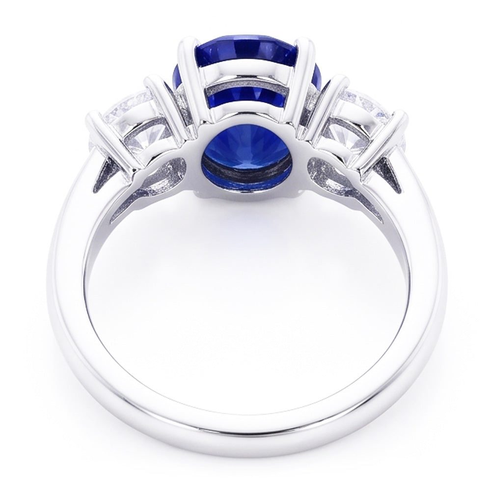 3 Steine Saphir und Aus der Erde Abgebauter Natürlicher Diamanten Ring Jubiläum 14K Gold