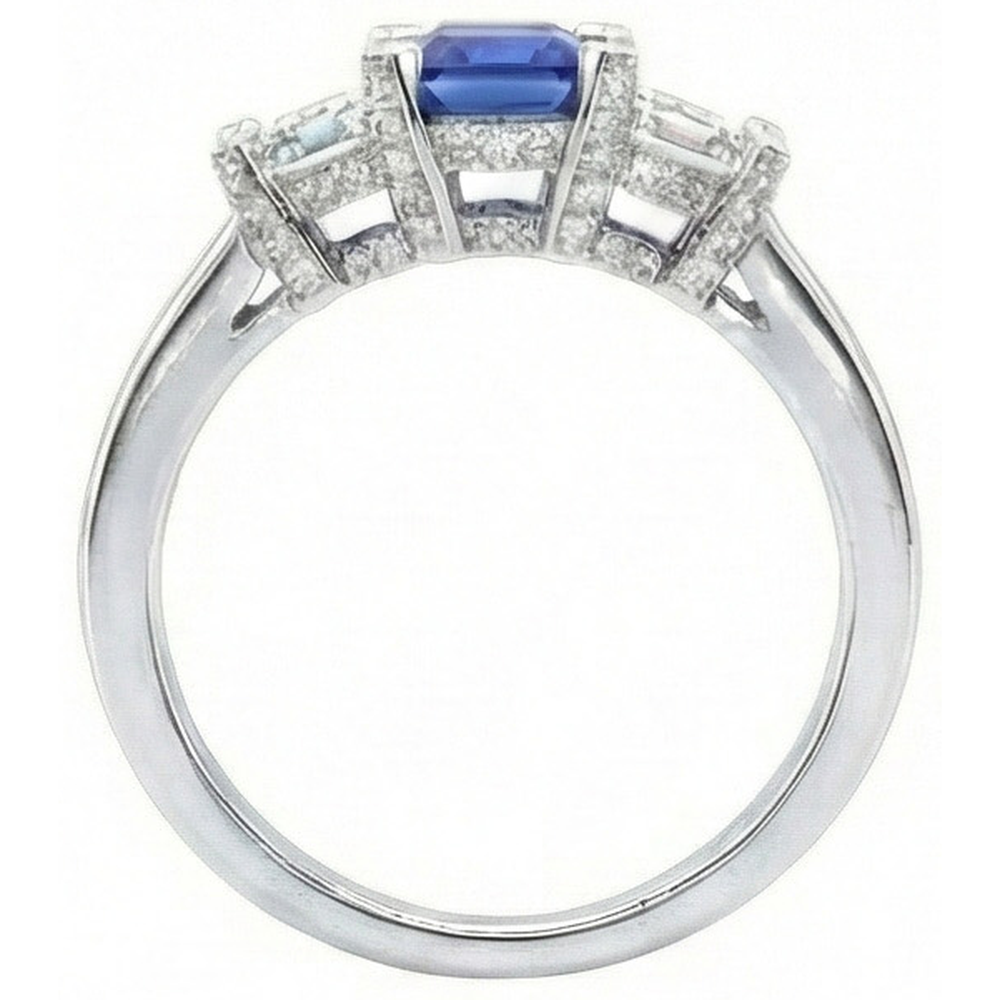 3 Steine Smaragd Natürlicher Diamant ( nicht im Labor gezüchtet ) Blauer Saphir Ring Kanal Set Akzente 3 Karat