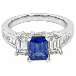3 Steine Smaragd Natürlicher Diamant ( nicht im Labor gezüchtet ) Blauer Saphir Ring Kanal Set Akzente 3 Karat