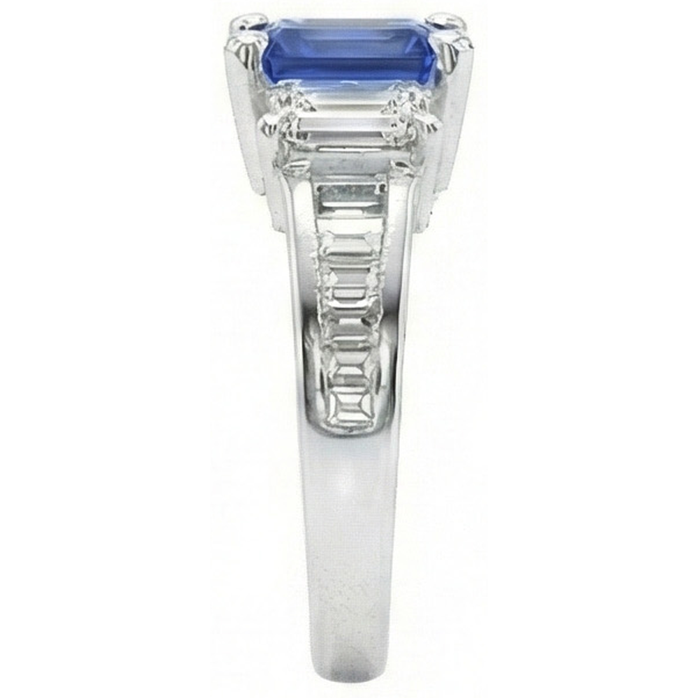 3 Steine Smaragd Natürlicher Diamant ( nicht im Labor gezüchtet ) Blauer Saphir Ring Kanal Set Akzente 3 Karat