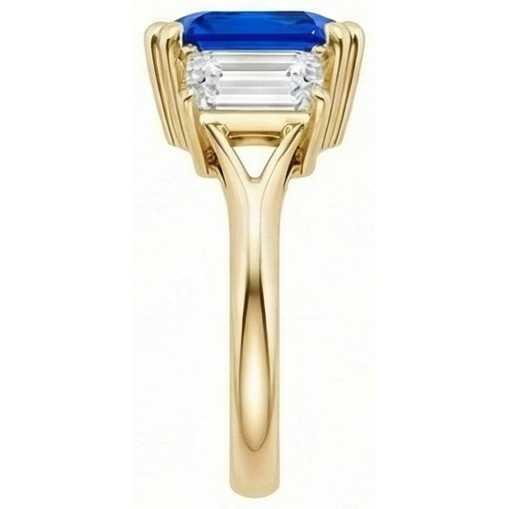 3 Steine Smaragd Natürlicher Diamant ( nicht im Labor gezüchtet ) Saphir Ring Split Schaft Gelbgold 2 Karat