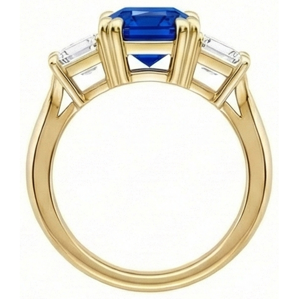 3 Steine Smaragd Natürlicher Diamant ( nicht im Labor gezüchtet ) Saphir Ring Split Schaft Gelbgold 2 Karat