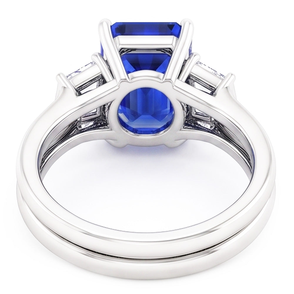 3 Steine Smaragd Blauer Saphir & Baguette Natürlicher Diamant ( nicht im Labor gezüchtet ) Ring Set 1,75 Karat
