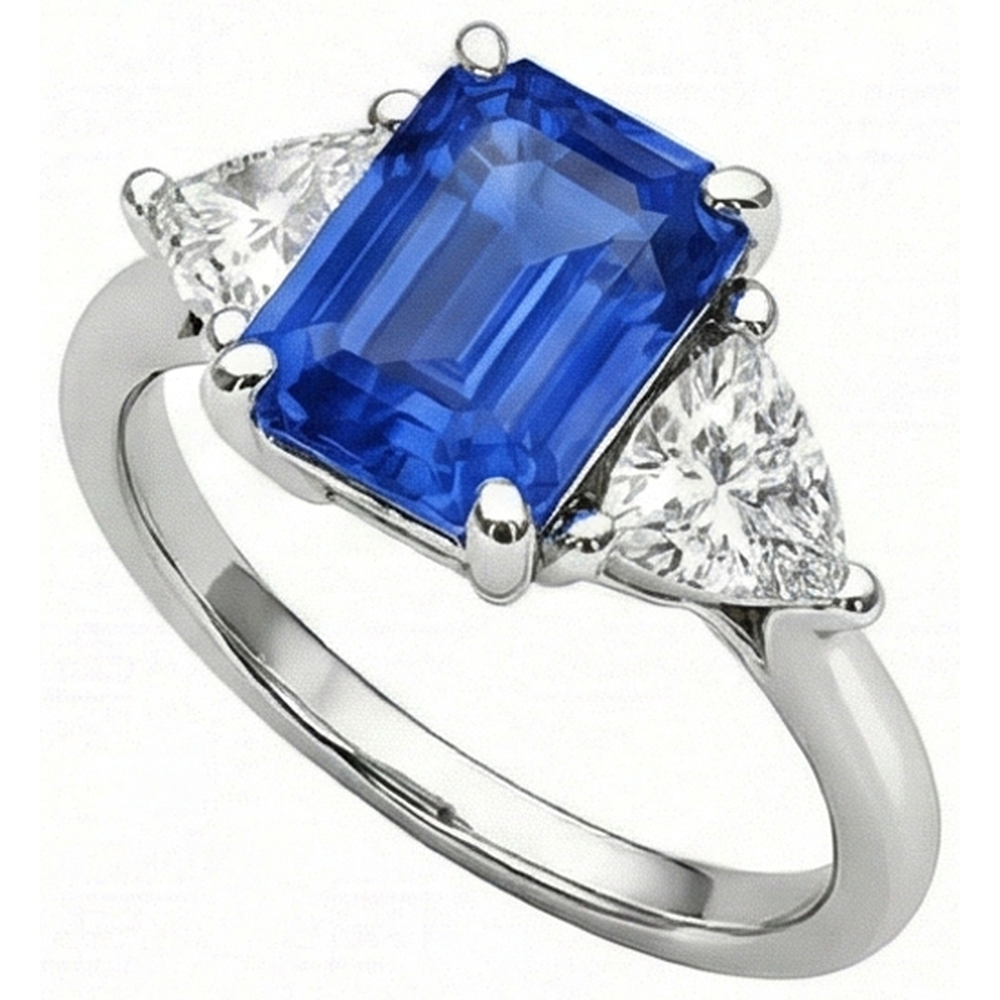 3 Steine Smaragd Ceylon Saphir & Trillion Natürlicher Diamant ( nicht im Labor gezüchtet ) Ring 2,50 Karat