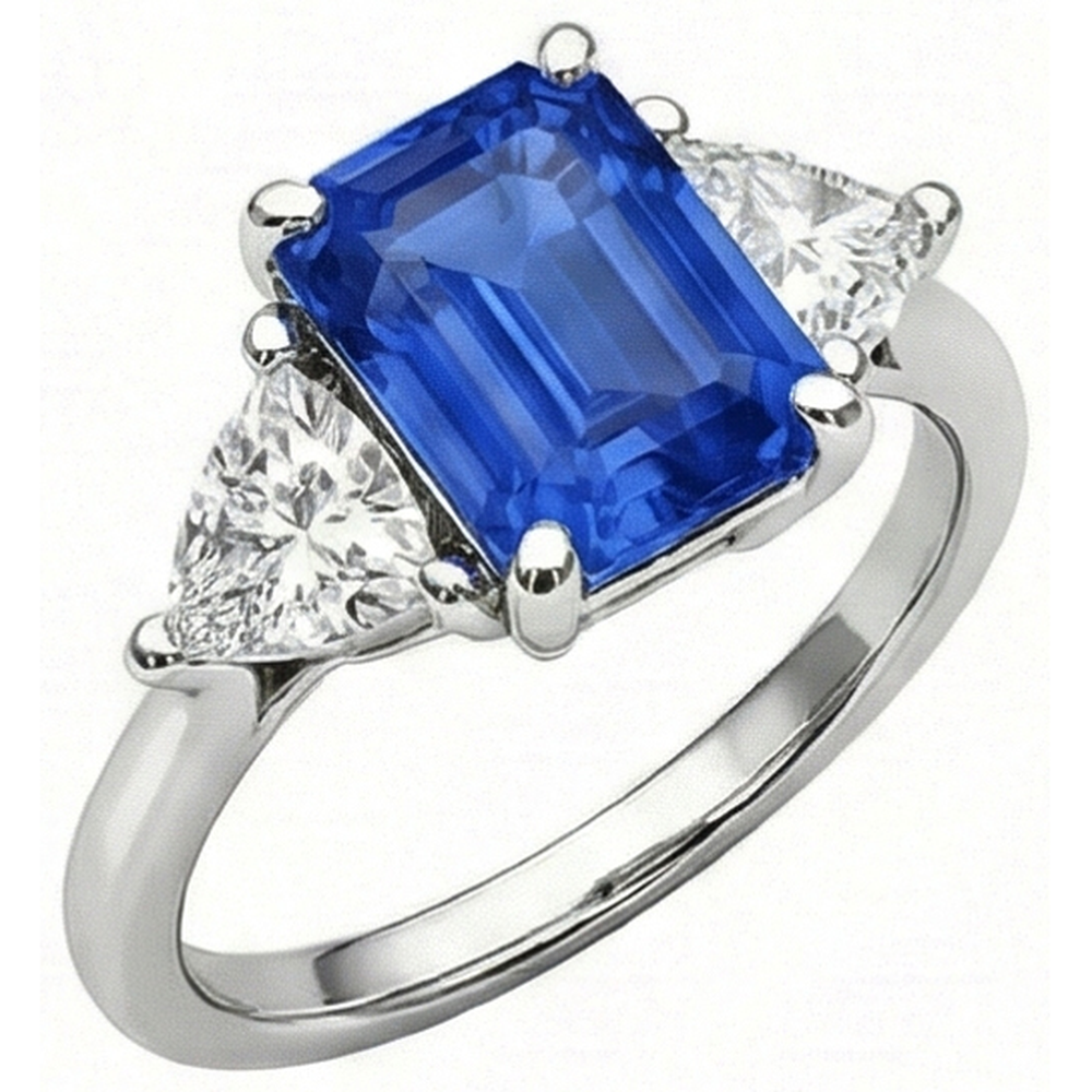 3 Steine Smaragd Ceylon Saphir & Trillion Natürlicher Diamant ( nicht im Labor gezüchtet ) Ring 2,50 Karat