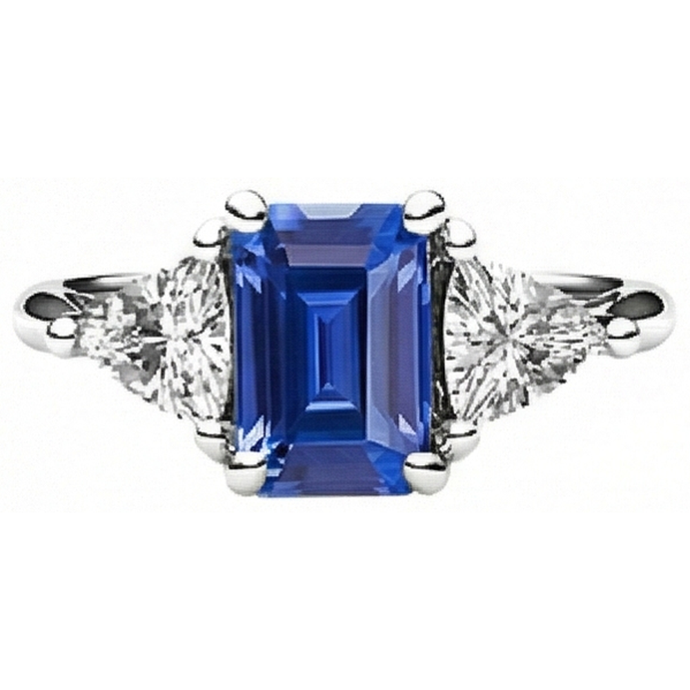 3 Steine Smaragd Ceylon Saphir & Trillion Natürlicher Diamant ( nicht im Labor gezüchtet ) Ring 2,50 Karat