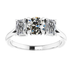 3 Steine Smaragd & Runder Altschliff Echt Aus der Erde Abgebauter Natürlicher Diamant Ring Gold 4 Karat