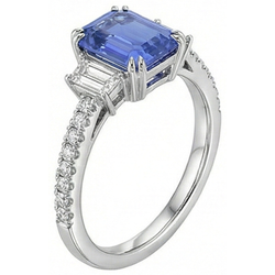 3 Steine Smaragd Srilanka Saphir Ring & Pave Set Natürlicher Diamant ( nicht im Labor gezüchtet )en 3,50 Karat