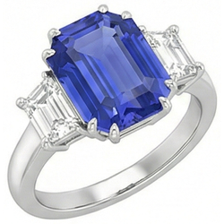 3 Steine Smaragd & Trapez Natürlicher Diamant ( nicht im Labor gezüchtet ) Ceylon Saphir Ring 3 Karat