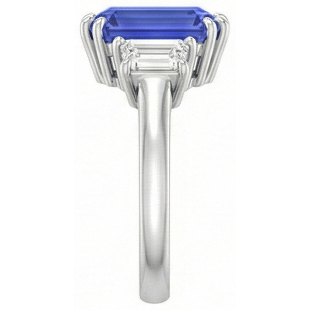3 Steine Smaragd & Trapez Natürlicher Diamant ( nicht im Labor gezüchtet ) Ceylon Saphir Ring 3 Karat