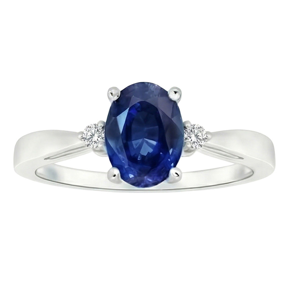 3 Steine Sri Lanka Blauer Saphir & Aus der Erde Abgebauter Natürlicher Diamant Ring 3.20 Karat Neu