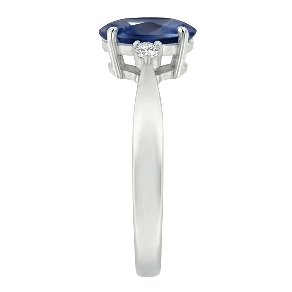 3 Steine Sri Lanka Blauer Saphir & Aus der Erde Abgebauter Natürlicher Diamant Ring 3.20 Karat Neu