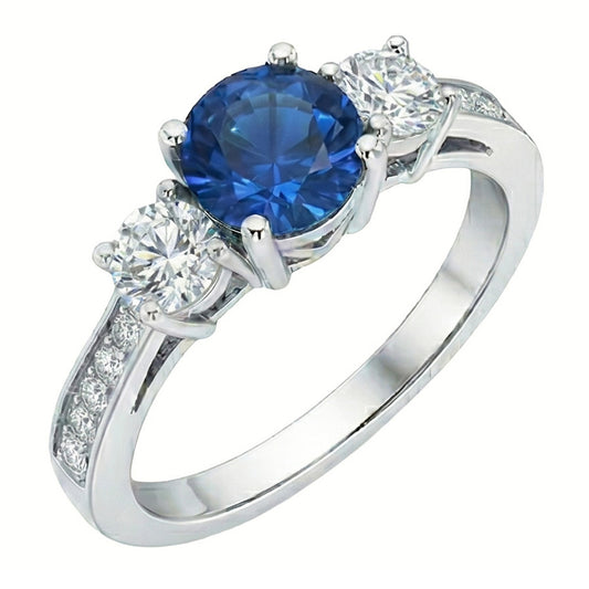 echter round saphir 3.80Karat ring Seitenansicht