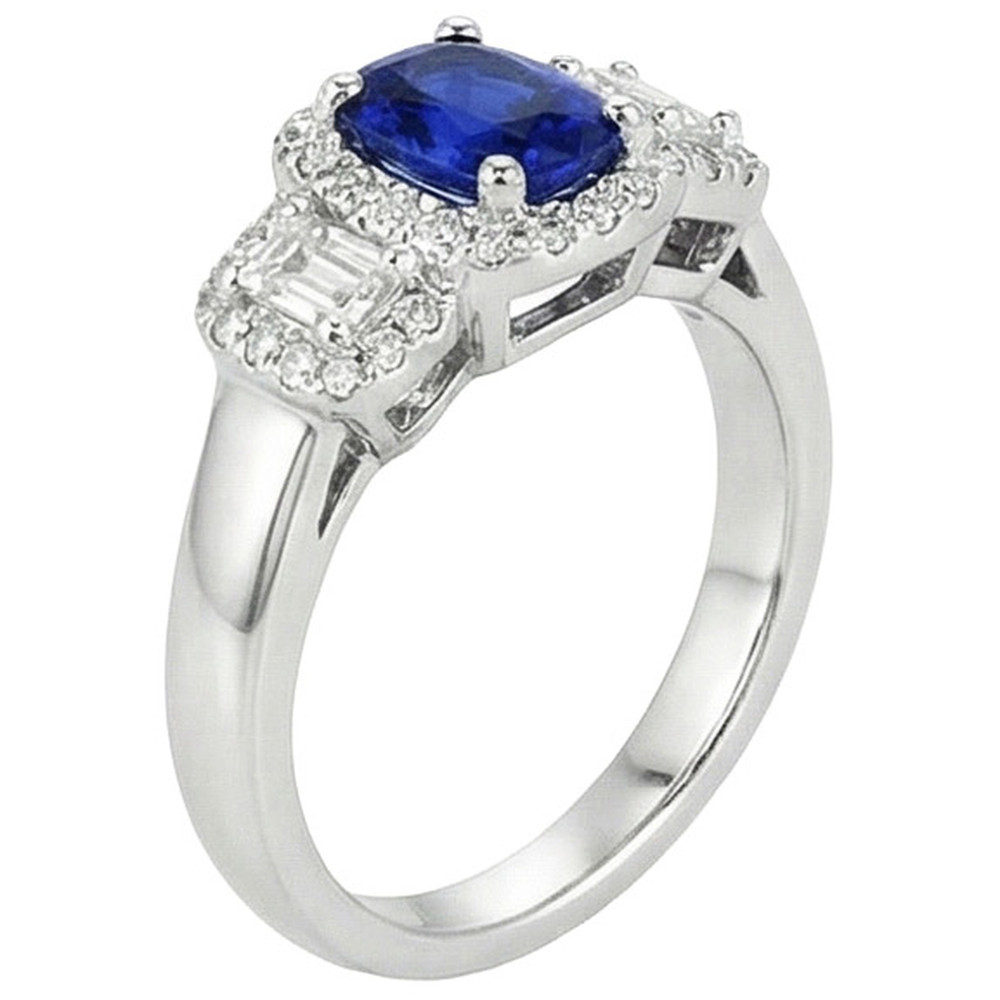 3 Steine Stil Blauer Saphir und Halo Aus der Erde Abgebauter Natürlicher Diamantring 5 Karat Neu