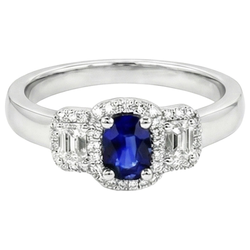 3 Steine Stil Blauer Saphir und Halo Aus der Erde Abgebauter Natürlicher Diamantring 5 Karat Neu