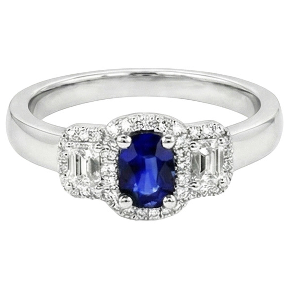 3 Steine Stil Blauer Saphir und Halo Aus der Erde Abgebauter Natürlicher Diamantring 5 Karat Neu