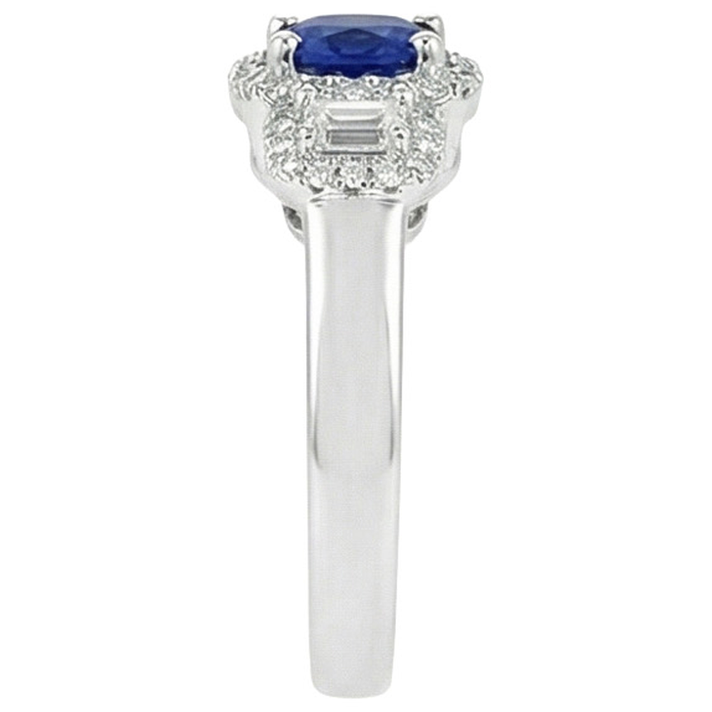 3 Steine Stil Blauer Saphir und Halo Aus der Erde Abgebauter Natürlicher Diamantring 5 Karat Neu