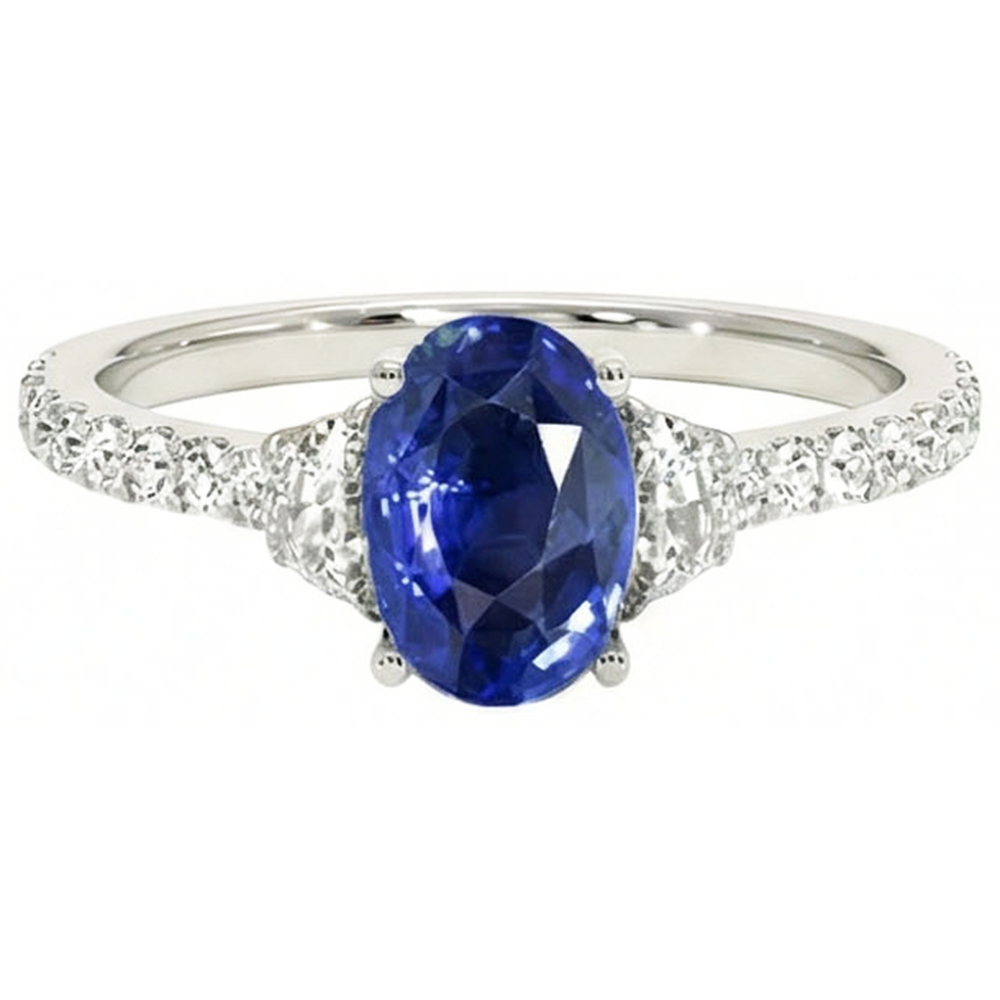 3 Steine Stil Ring Oval Blauer Saphir 6,75 Karat Echtes Weißgold