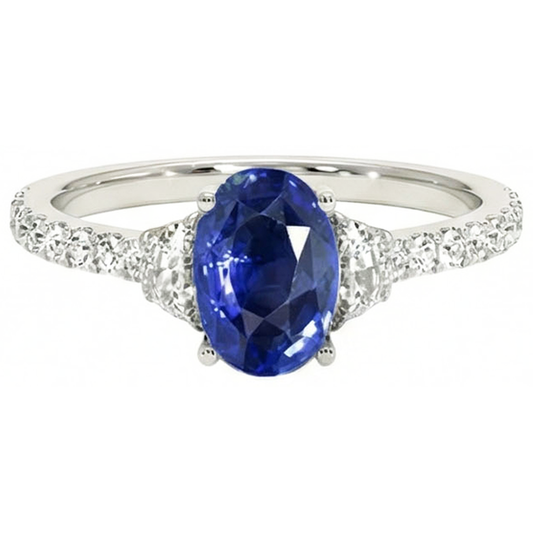 3 Steine Stil Ring Oval Blauer Saphir 6,75 Karat Echtes Weißgold