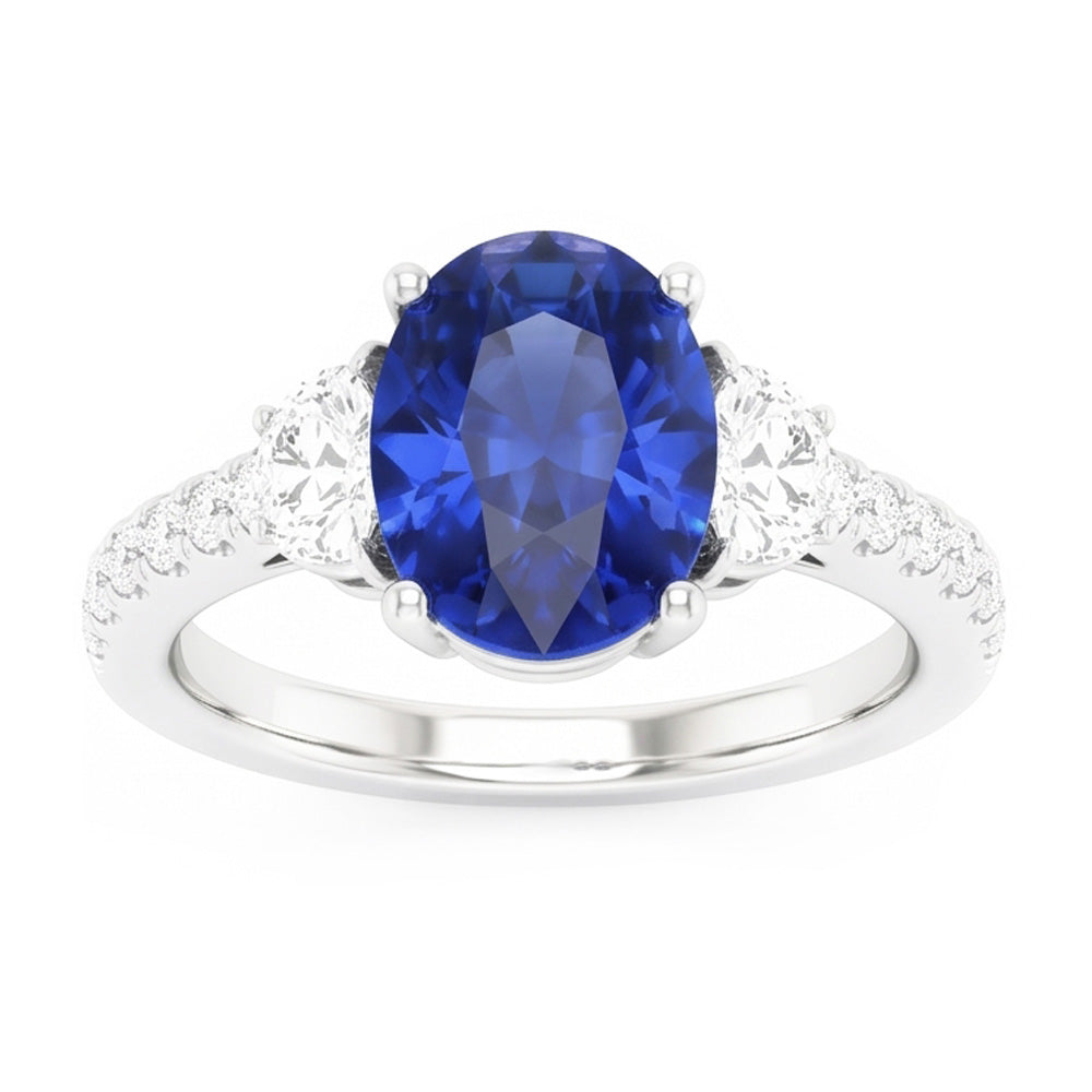 3 Steine Stil Ring Oval Blauer Saphir 6,75 Karat Echtes Weißgold