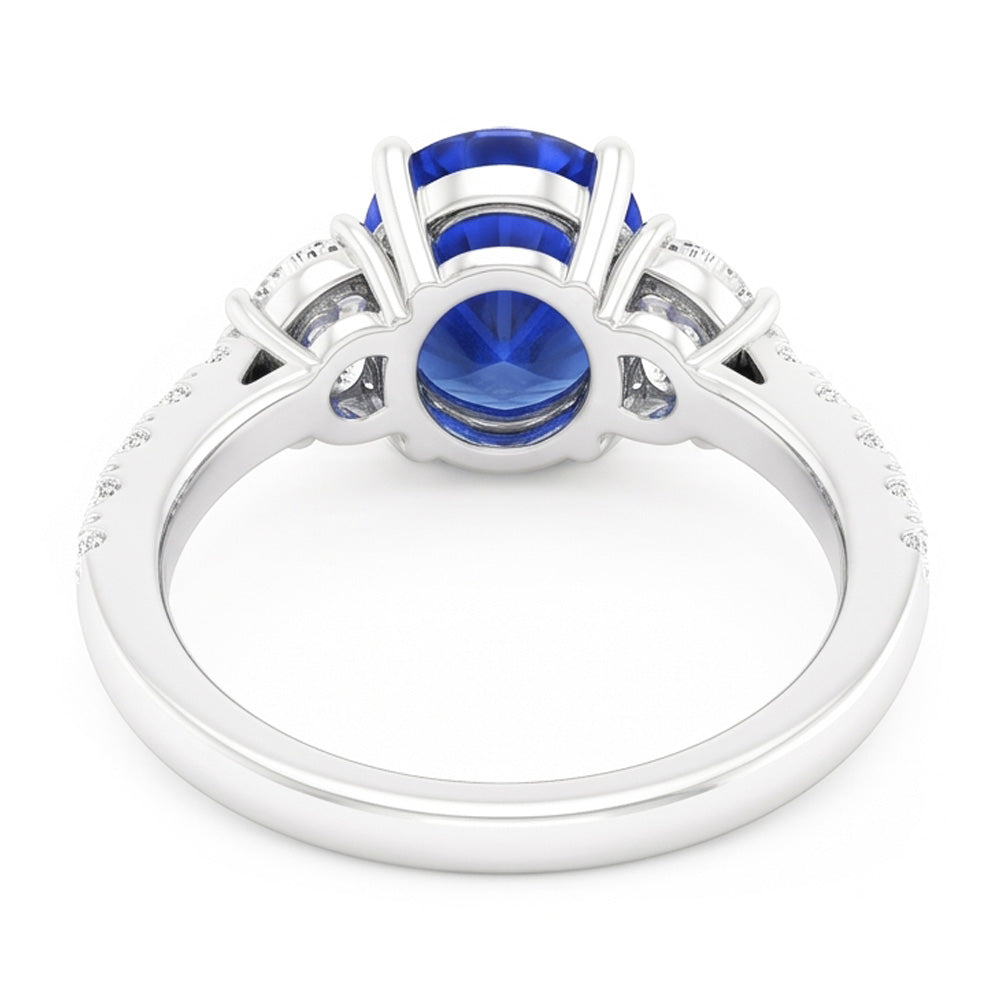 3 Steine Stil Ring Oval Blauer Saphir 6,75 Karat Echtes Weißgold