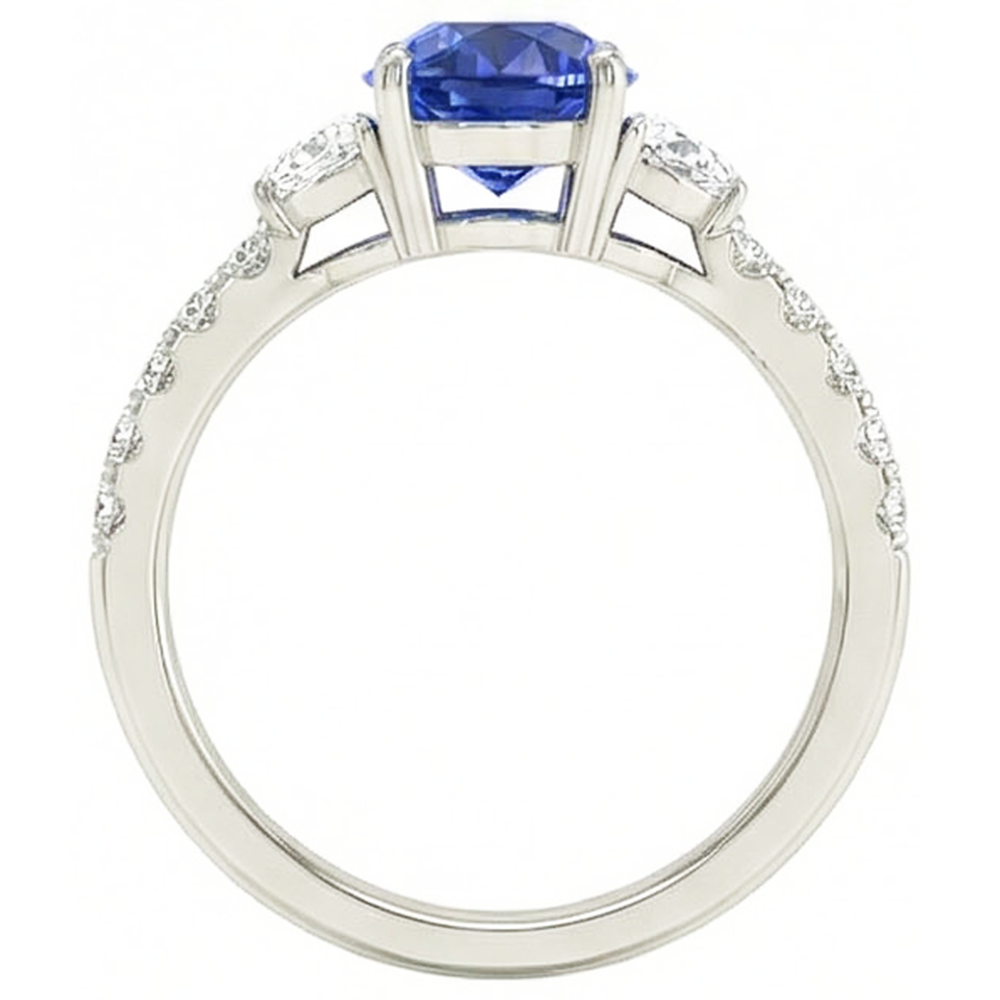 3 Steine Stil Ring Oval Blauer Saphir 6,75 Karat Echtes Weißgold