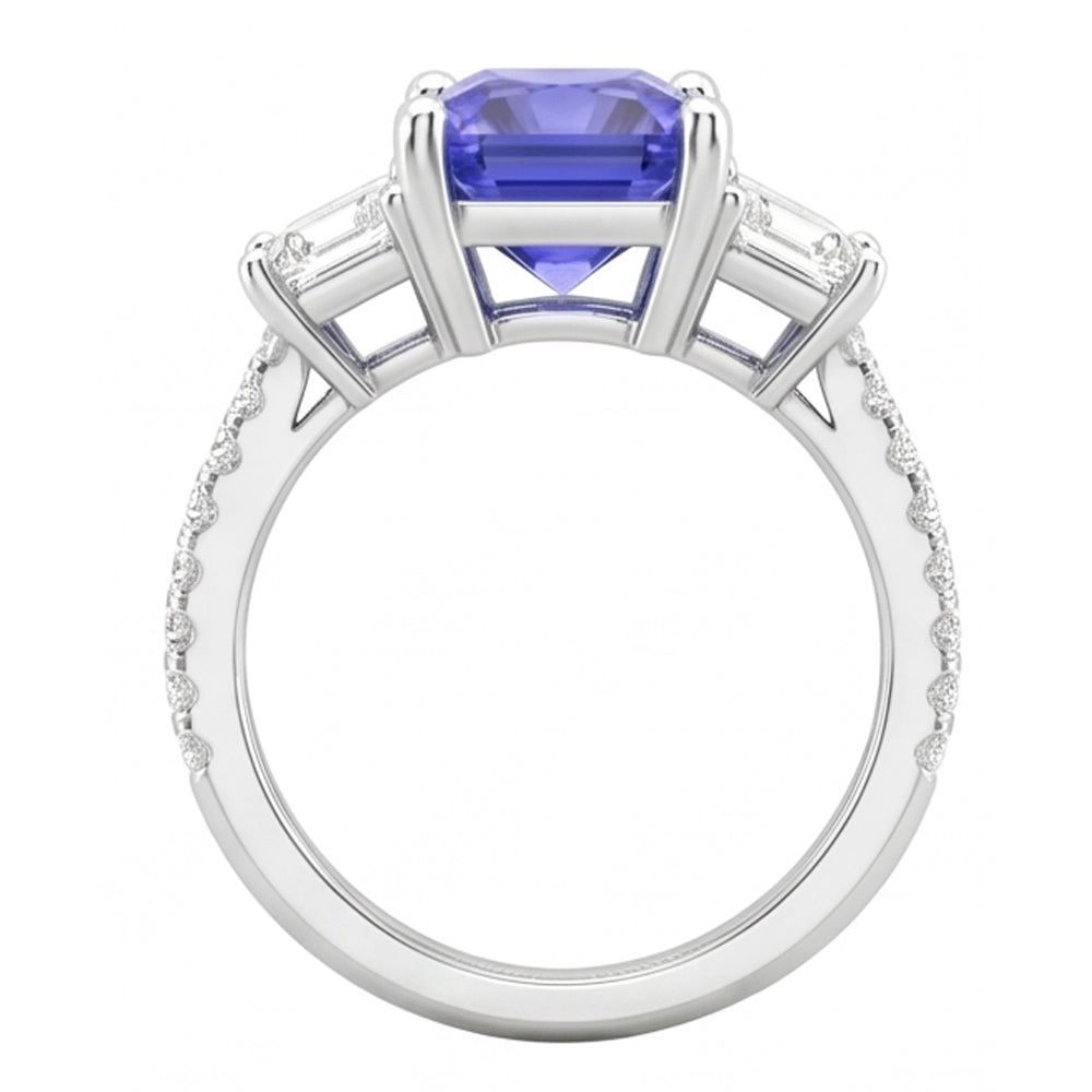 3 Steine Stil Smaragd Natürlicher Diamant ( nicht im Labor gezüchtet ) Blauer Saphir Ring Radiant Cut 4 Karat
