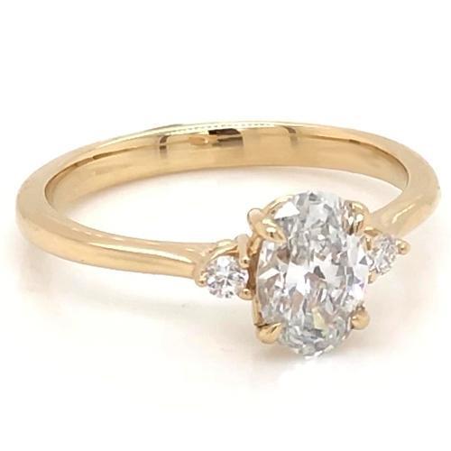 3 Steine Verlobungsring 2 Karat Oval Cut Echt Damen Gelbgold 14K