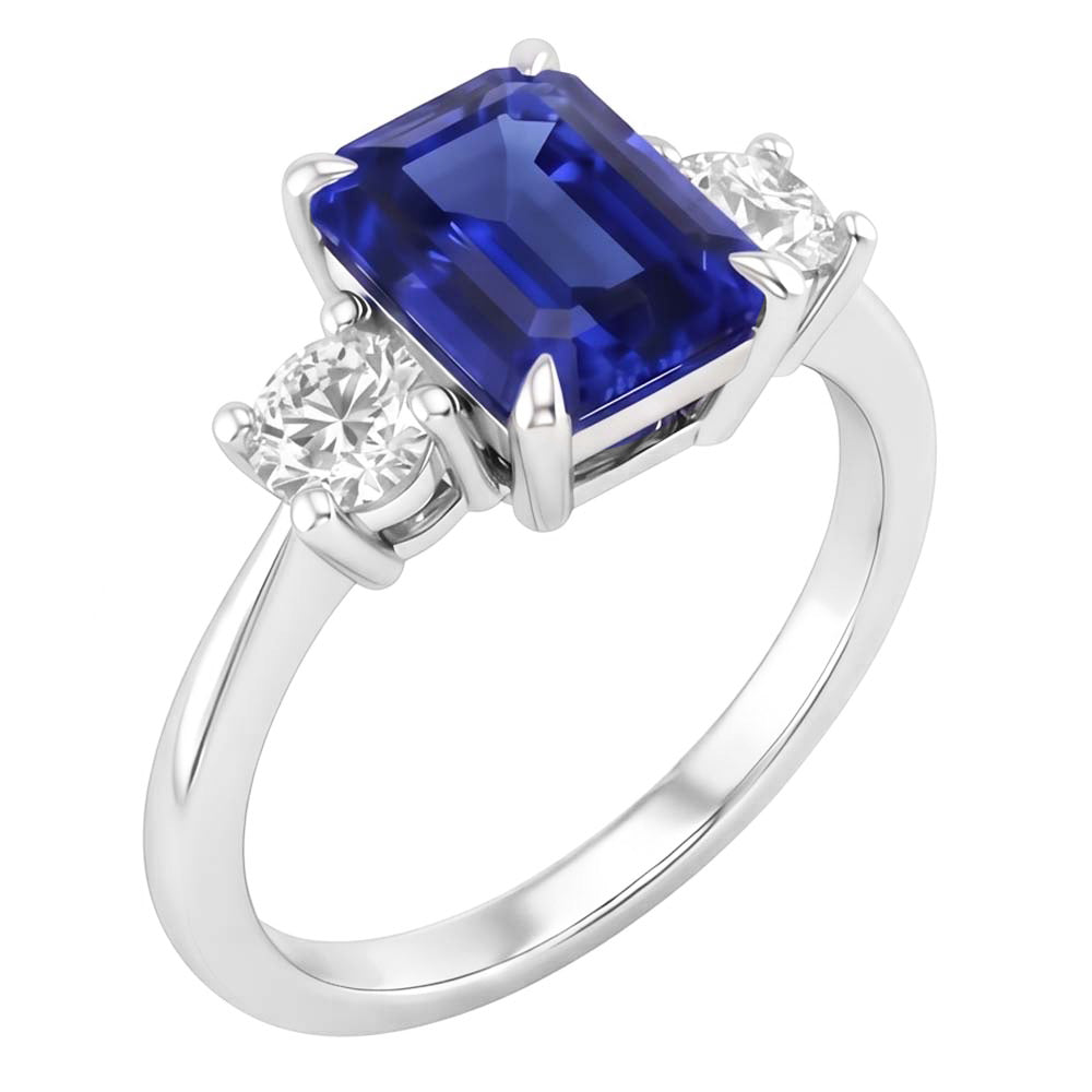 3 Steine Verlobungsring Smaragd blauer Saphir & Aus der Erde Abgebauter Natürlicher Diamant 3,50 Karat