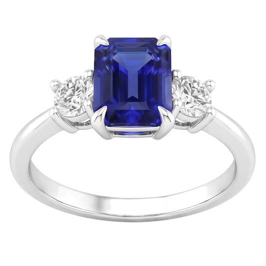 3 Steine Verlobungsring Smaragd blauer Saphir & Aus der Erde Abgebauter Natürlicher Diamant 3,50 Karat