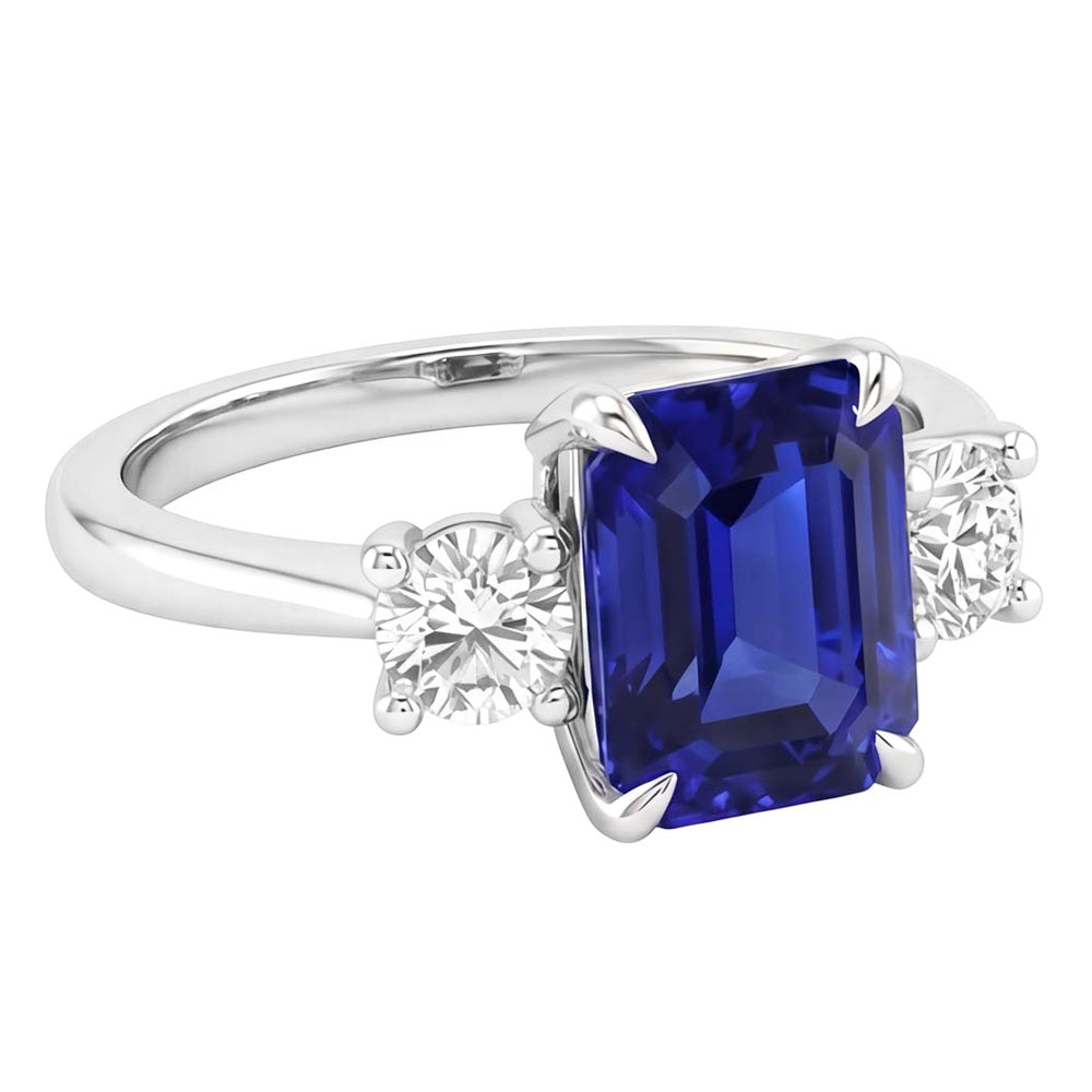 3 Steine Verlobungsring Smaragd blauer Saphir & Aus der Erde Abgebauter Natürlicher Diamant 3,50 Karat