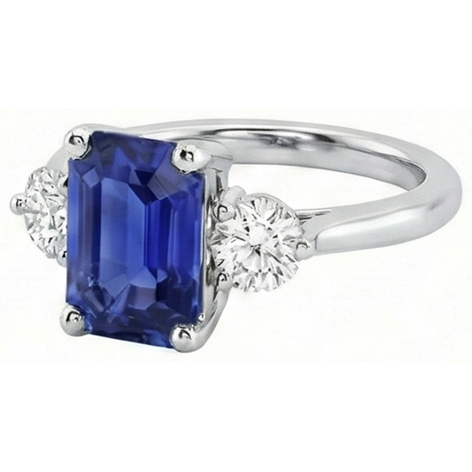 3 Steine natürlicher blauer Saphir Smaragdring & Natürlicher Diamant ( nicht im Labor gezüchtet )en 3 Karat
