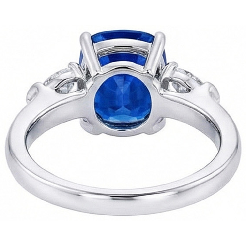 3 Steine srilankischer Saphir Aus der Erde Abgebauter Natürlicher Diamant 3,25 Karat Ring Weißgold 14K