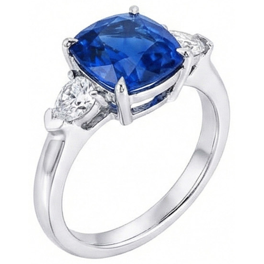 3 Steine srilankischer Saphir Aus der Erde Abgebauter Natürlicher Diamant 3,25 Karat Ring Weißgold 14K