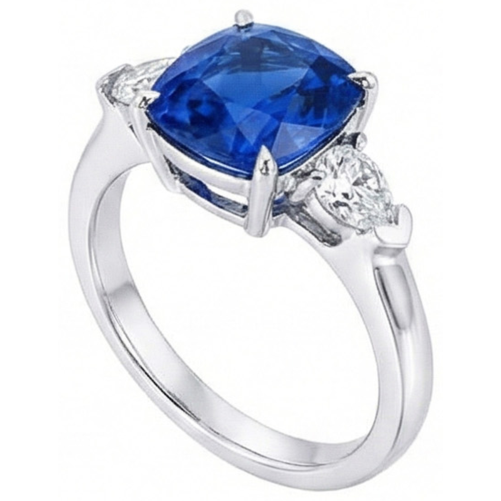 3 Steine srilankischer Saphir Aus der Erde Abgebauter Natürlicher Diamant 3,25 Karat Ring Weißgold 14K